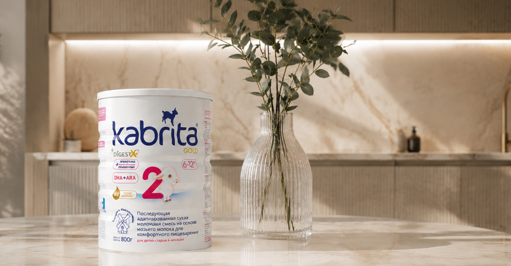 Банка смеси Kabrita Gold на кухне