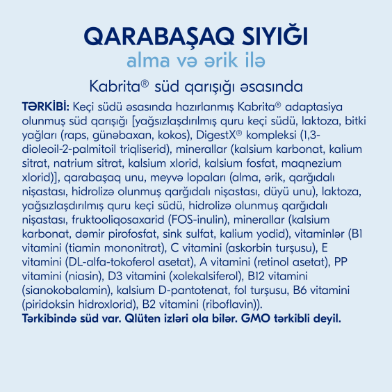 Kabrita<r></r> keçi südü əsasında  alma ərik ilə qarabaşaqlı sıyığı