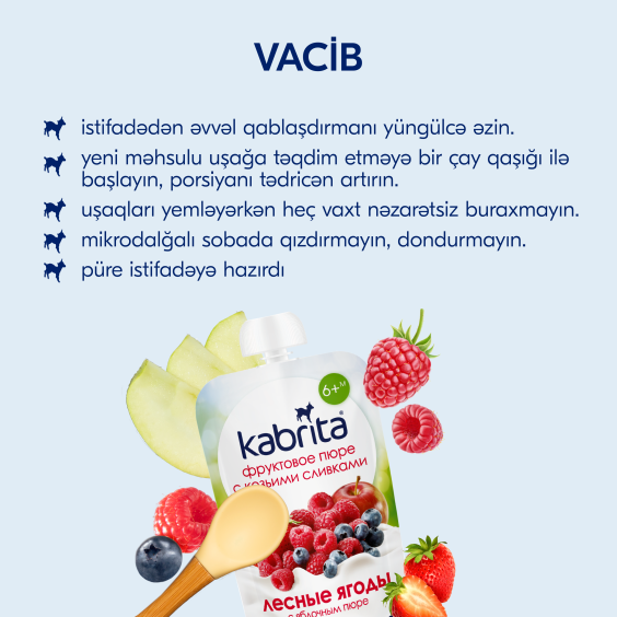Kabrita<r></r> Keçi qaymağı ilə meyvəli püre «Meşə qiləmeyvələri və almalı püre»