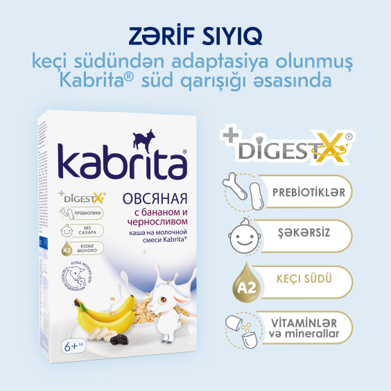 Kabrita keçi südü əsasında yulaf sıyığı banan və gavalı ilə