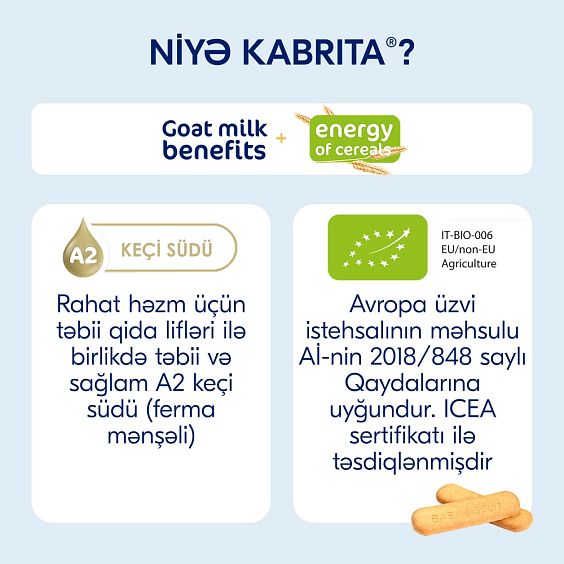 Kabrita<r></r> Uşaq peçenyeləri buğdali keçi südü ilə