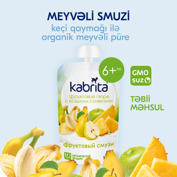 Kabrita<r></r> Keçi qaymağı ilə meyvəli püre «Peçenye ilə banan və almalı püre»