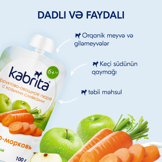 Kabrita<r></r> Keçi qaymağı ilə tərəvəzli püre «Alma və kök»