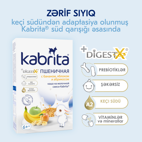 Kabrita buğdalı sıyığı süd qatışığı əsasında banan, alma və ərik ilə