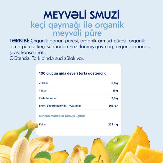 Kabrita<r></r> Keçi qaymağı ilə meyvəli püre «Peçenye ilə banan və almalı püre»