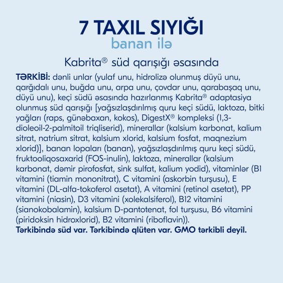 Kabrita<r></r> keçi südü əsasında 7 taxıl banan ilə sıyığı