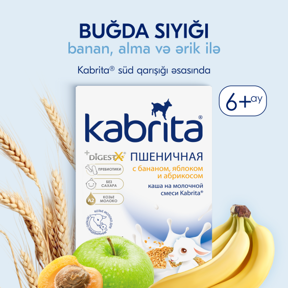 Kabrita buğdalı sıyığı süd qatışığı əsasında banan, alma və ərik ilə