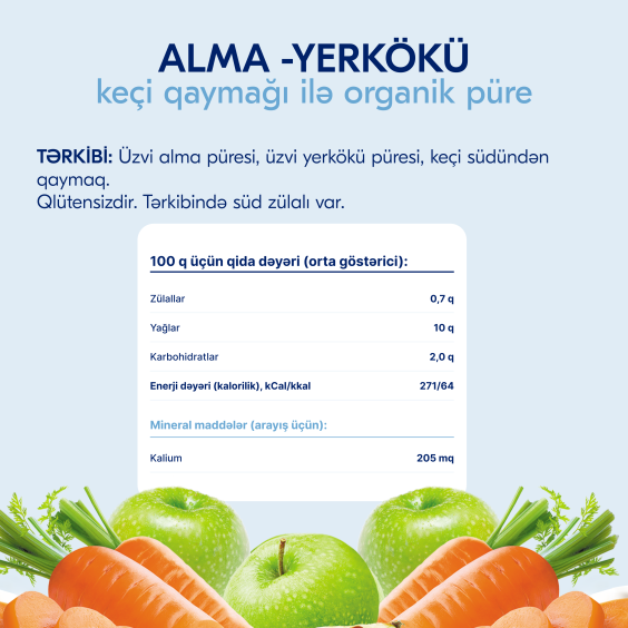 Kabrita<r></r> Keçi qaymağı ilə tərəvəzli püre «Alma və kök»