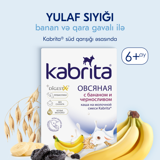 Kabrita keçi südü əsasında yulaf sıyığı banan və gavalı ilə