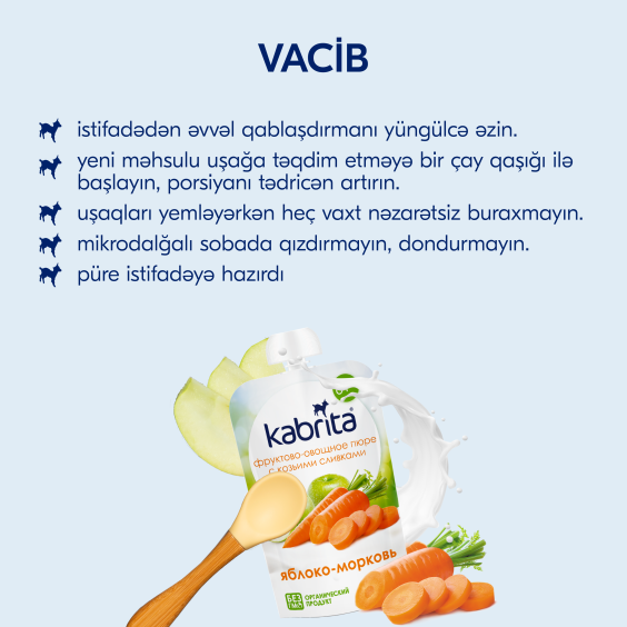 Kabrita<r></r> Keçi qaymağı ilə tərəvəzli püre «Alma və kök»